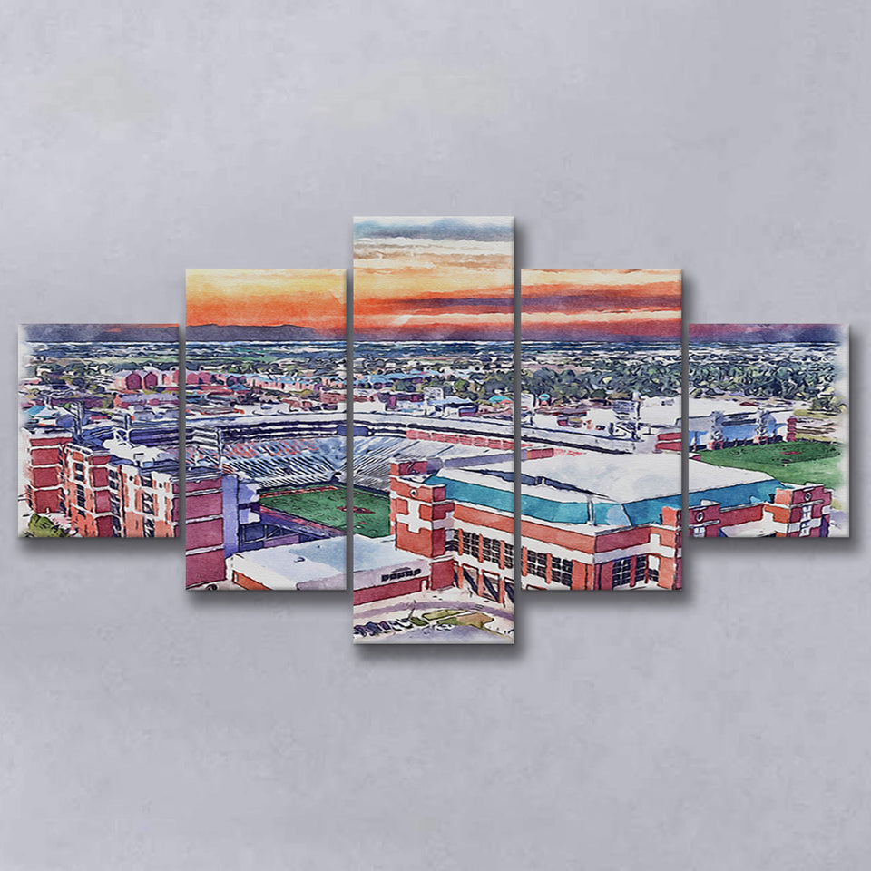 Boone Pickens Stadium Oklahoma State Football Stadium Watercolor, 5 Pieces, Multi Panel Canvas Prints Wall Art Decor
