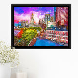 Boston Massachusetts Usa Historic Skyline Dusk City Art Watercolor Framed Canvas Prints Wall Art Home Decor,Floating Frame