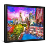 Boston Massachusetts Usa Historic Skyline Dusk City Art Watercolor Framed Art Prints Wall Art Decor,Framed Picture