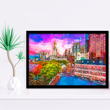 Boston Massachusetts Usa Historic Skyline Dusk City Art Watercolor Framed Art Prints Wall Art Decor,Framed Picture
