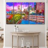 Boston Massachusetts Usa Historic Skyline Dusk 5 Pieces Extra Large Canvas Prints Wall Art Home Decor