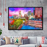 Boston Massachusetts Usa Historic Skyline Dusk City Art Watercolor Framed Art Prints Wall Art Decor,Framed Picture