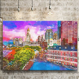 Boston Massachusetts Usa Historic Skyline Dusk City Art Watercolor Canvas Prints Wall Art Home Decor, Large Canvas