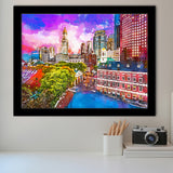 Boston Massachusetts Usa Historic Skyline Dusk City Art Watercolor Framed Art Prints Wall Art Decor,Framed Picture