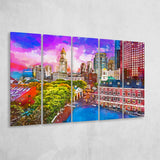 Boston Massachusetts Usa Historic Skyline Dusk 5 Pieces Extra Large Canvas Prints Wall Art Home Decor