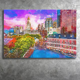 Boston Massachusetts Usa Historic Skyline Dusk City Art Watercolor Canvas Prints Wall Art Home Decor, Large Canvas