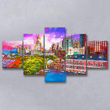 Boston Massachusetts Usa Historic Skyline Dusk 5 Pieces Mixed Canvas Prints Wall Art Home Decor