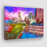 Boston Massachusetts Usa Historic Skyline Dusk City Art Watercolor Canvas Prints Wall Art Home Decor, Large Canvas