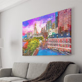 Boston Massachusetts Usa Historic Skyline Dusk City Art Watercolor Canvas Prints Wall Art Home Decor, Large Canvas