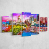 Boston Massachusetts Usa Historic Skyline Dusk 5 Pieces Mixed Canvas Prints Wall Art Home Decor