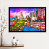 Boston Massachusetts Usa Historic Skyline Dusk City Art Watercolor Framed Canvas Prints Wall Art Home Decor,Floating Frame