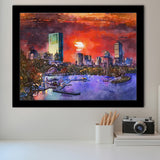 Boston Massachusetts Usa Skyline V1 City Art Watercolor Framed Art Prints Wall Art Decor,Framed Picture