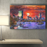 Boston Massachusetts Usa Skyline V1 City Art Watercolor Canvas Prints Wall Art Home Decor, Large Canvas