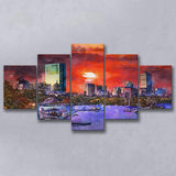 Boston Massachusetts Usa Skyline V1 5 Pieces Mixed Canvas Prints Wall Art Home Decor