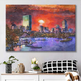 Boston Massachusetts Usa Skyline V1 City Art Watercolor Canvas Prints Wall Art Home Decor, Large Canvas