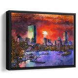 Boston Massachusetts Usa Skyline V1 City Art Watercolor Framed Canvas Prints Wall Art Home Decor,Floating Frame
