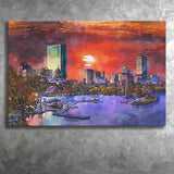 Boston Massachusetts Usa Skyline V1 City Art Watercolor Canvas Prints Wall Art Home Decor, Large Canvas