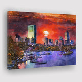 Boston Massachusetts Usa Skyline V1 City Art Watercolor Canvas Prints Wall Art Home Decor, Large Canvas