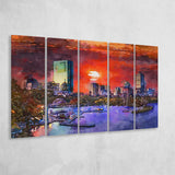 Boston Massachusetts Usa Skyline V1 5 Pieces Extra Large Canvas Prints Wall Art Home Decor