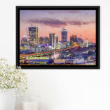 Boston City at Evening Framed Canvas Prints Wall Art Decor - Paiting Canvas, Art Prints, Floating Frame