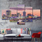 Boston City at Evening 5 Piece Canvas Prints Wall Art Decor - Painting Canvas, Multi Panels