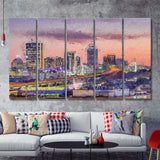 Boston City at Evening 5 Piece B Canvas Prints Wall Art Decor - Painting Canvas, Multi Panels