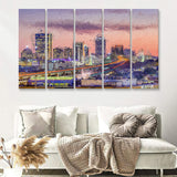 Boston City at Evening 5 Piece B Canvas Prints Wall Art Decor - Painting Canvas, Multi Panels