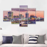 Boston City at Evening 5 Piece Canvas Prints Wall Art Decor - Painting Canvas, Multi Panels