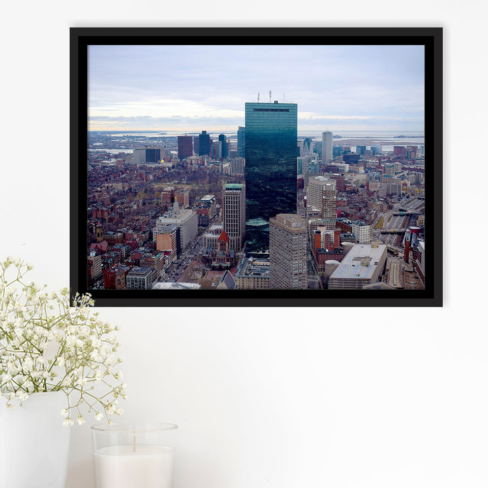Boston Skyline, Boston Canvas Art Framed Canvas Prints Wall Art Decor, Black Floating Frame
