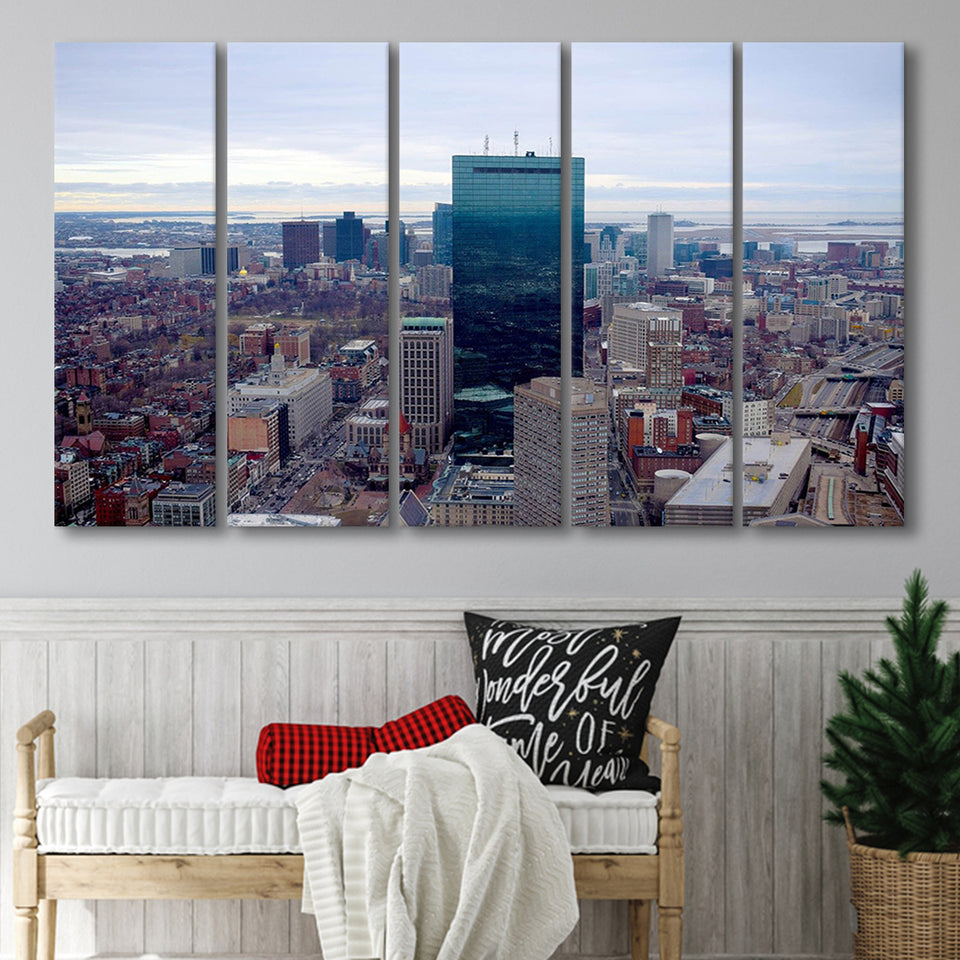 Boston Skyline, Boston Canvas Art 5 Panels B,Large Canvas,Canvas Prints Wall Art Home Decor