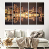 Boston Skyline 5 Pieces Canvas Prints Wall Art - Painting Canvas, Multi Panels, Wall Decor