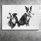 Boston Terriers Smoking Pipes Black And White Print, Canvas Prints Wall Art Home Decor