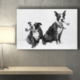 Boston Terriers Smoking Pipes Black And White Print, Canvas Prints Wall Art Home Decor