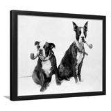 Boston Terriers Smoking Pipes Black And White Print, Framed Art Prints, Wall Art,Home Decor,Framed Picture