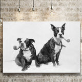 Boston Terriers Smoking Pipes Black And White Print, Canvas Prints Wall Art Home Decor