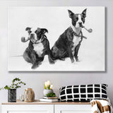 Boston Terriers Smoking Pipes Black And White Print, Canvas Prints Wall Art Home Decor