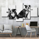 Boston Terriers Smoking Pipes Black And White Print, 5 Panels, Canvas Prints Wall Art Decor, Large Canvas Art