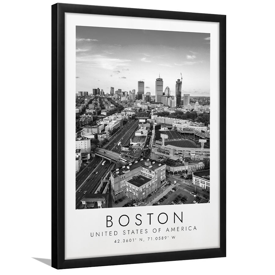 Boston, Usa Fenway Park Print City Skyline Poster Black And White Art Framed Art Prints Wall Art Decor, Framed Picture