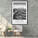 Boston, Usa Fenway Park Print City Skyline Poster Black And White Art Framed Canvas Prints Wall Art Home Decor, Floating Frame