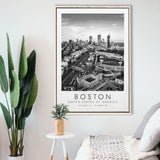 Boston, Usa Fenway Park Print City Skyline Poster Black And White Art Framed Canvas Prints Wall Art Home Decor, Floating Frame