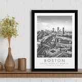 Boston, Usa Fenway Park Print City Skyline Poster Black And White Art Framed Canvas Prints Wall Art Home Decor, Floating Frame