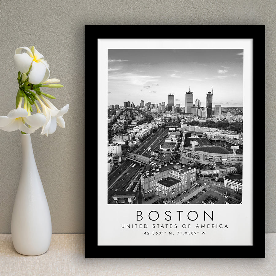 Boston, Usa Fenway Park Print City Skyline Poster Black And White Art Framed Art Prints Wall Art Decor, Framed Picture