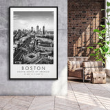 Boston, Usa Fenway Park Print City Skyline Poster Black And White Art Framed Canvas Prints Wall Art Home Decor, Floating Frame