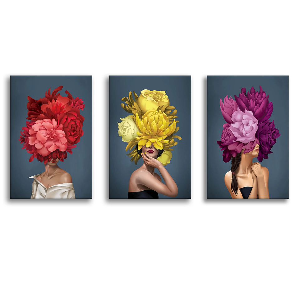 Bouquet Woman Canvas Set of 3 Piece Canvas Prints Wall Art Decor