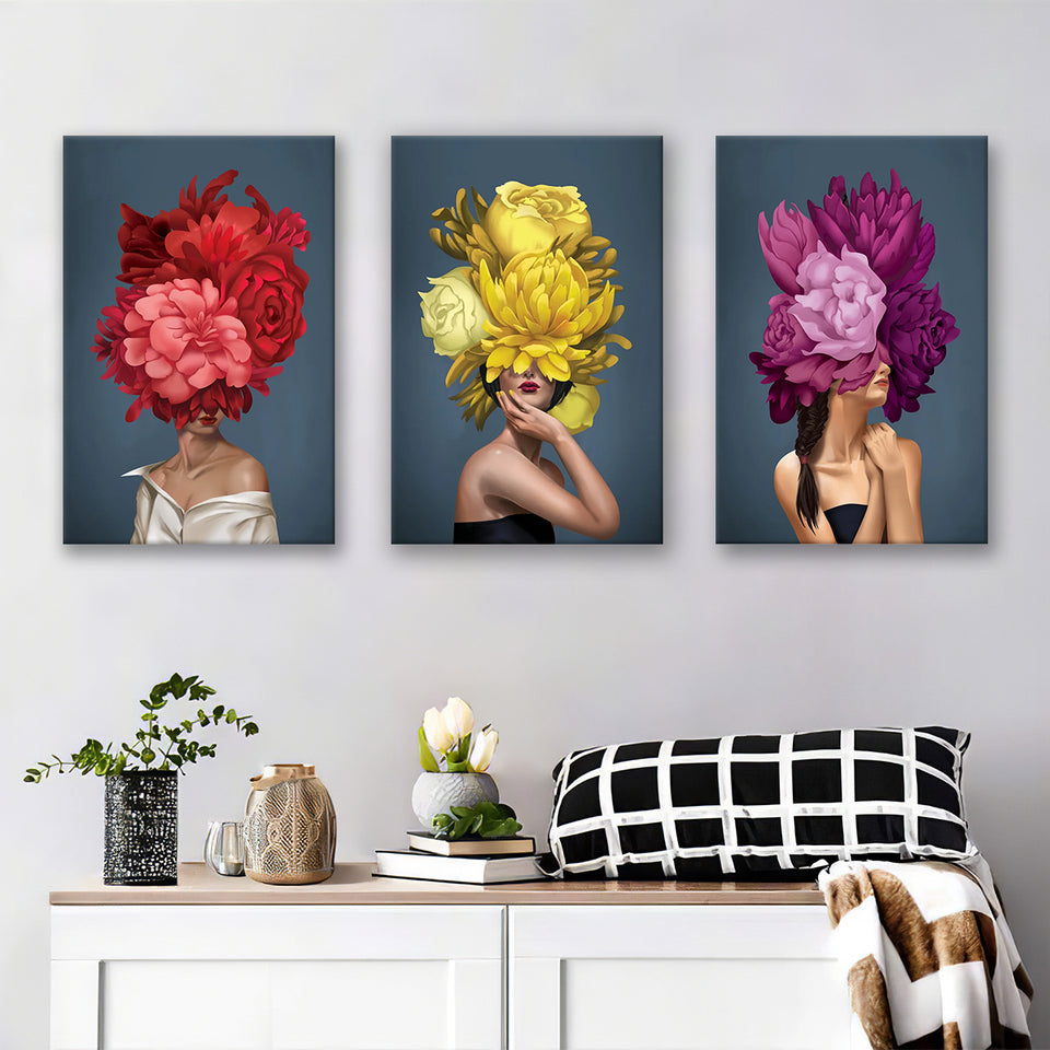 Bouquet Woman Canvas Set of 3 Piece Canvas Prints Wall Art Decor