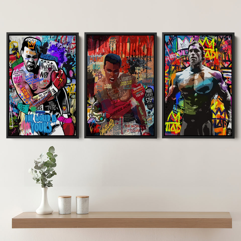 Boxing - Graffiti - Gym Motivational Wall Arts Decor Set of 3 Piece Framed Canvas Prints Wall Art Decor