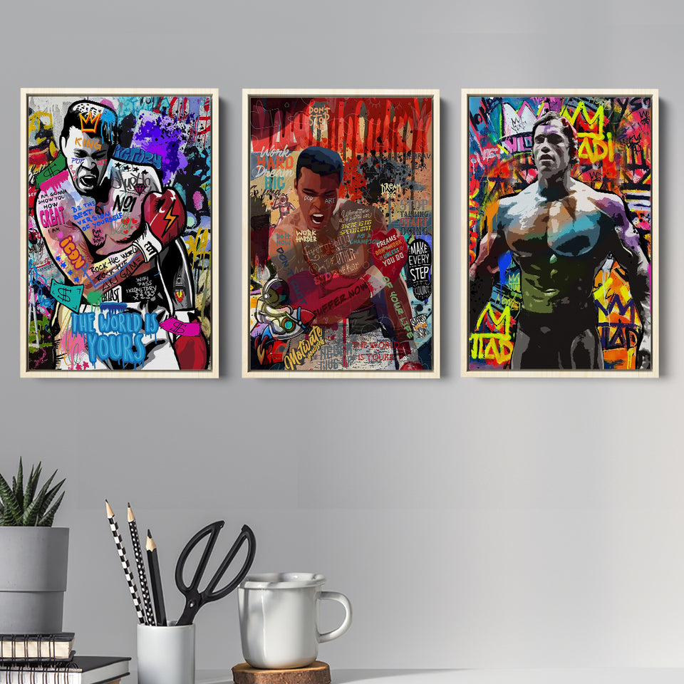 Boxing - Graffiti - Gym Motivational Wall Arts Decor Set of 3 Piece Framed Canvas Prints Wall Art Decor