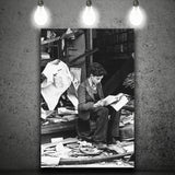 Boy Reading In Bookshop Rubble Black And White Print Canvas Prints Wall Art Home Decor