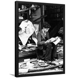 Boy Reading In Bookshop Rubble Black And White Print Framed Art Print Wall Art Decor,Framed Picture