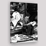 Boy Reading In Bookshop Rubble Black And White Print Canvas Prints Wall Art Home Decor